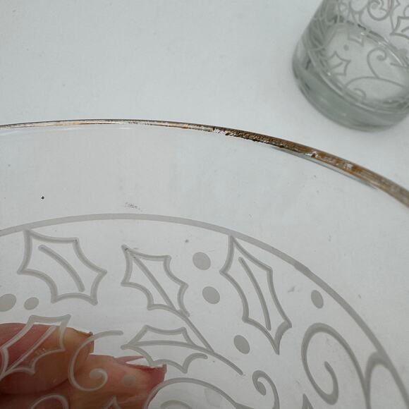 Vtg Libbey DOF Glasses Clear White Holly Gold Rim Rocks Double Old Fashoned S/2 - Picture 4 of 6